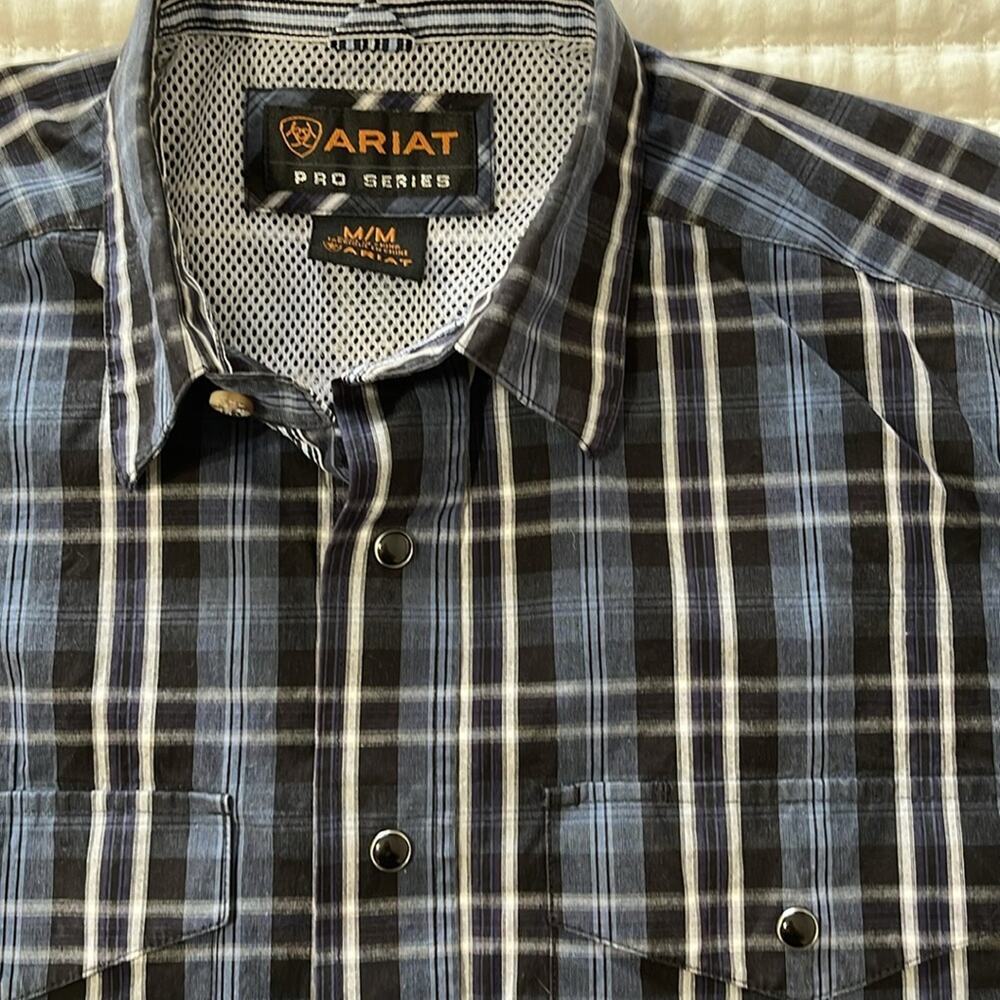 Men's Ariat Pro Series Blue/Black Plaid Long Sleeve Western Shirt Size M